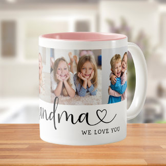 We Love you Grandma Script 4 Photo Modern Two-Tone Coffee Mug