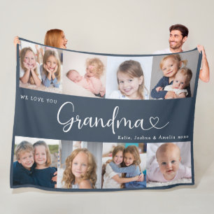 We Love you Grandma Script 8 Photo Modern Fleece Blanket