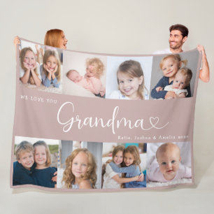 We Love you Grandma Script 8 Photo Modern Fleece Blanket
