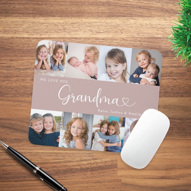 We Love you Grandma Script 8 Photo Modern Mouse Pad (Creator Uploaded)