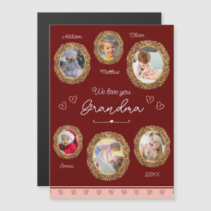 We Love You Grandma Six Photo Red Magnet Card