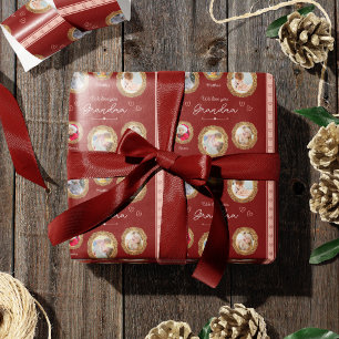 We Love You Grandma Six Photo with Text Red Heart Wrapping Paper