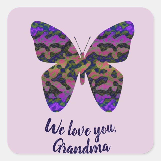 We Love You Grandma Special Grandmother Butterfly Square Sticker (Front)