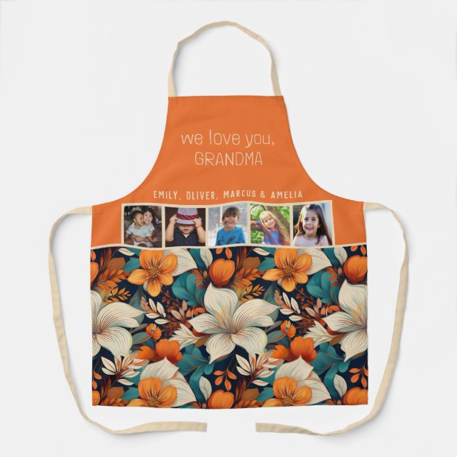 We love you Grandma Tropical Flowers 5 Photo Apron (Front)