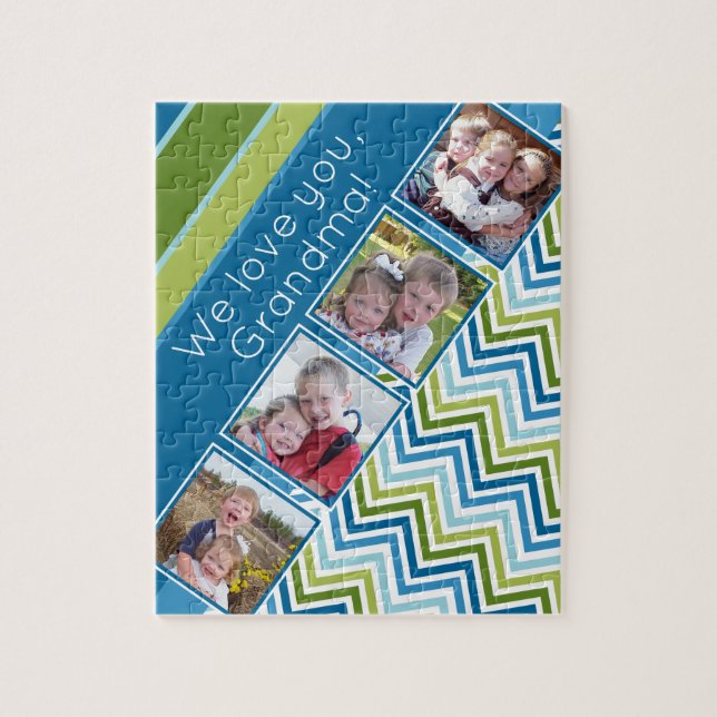 We love you grandma with 4 photos and zig zags jigsaw puzzle (Vertical)