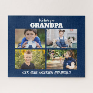 We Love You Grandpa 4 Photo Navy Blue 16x20 Jigsaw Puzzle