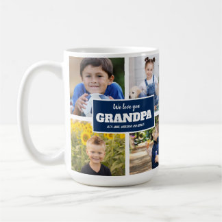 We Love You Grandpa 4 Photo Navy Blue Coffee Mug