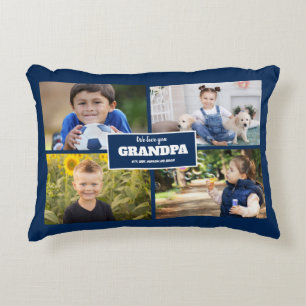We Love You Grandpa 4 Photo Navy Blue    Decorative Cushion