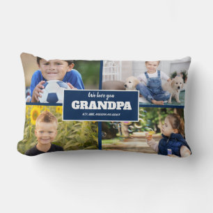 We Love You Grandpa 4 Photo Navy Blue   Lumbar Cushion