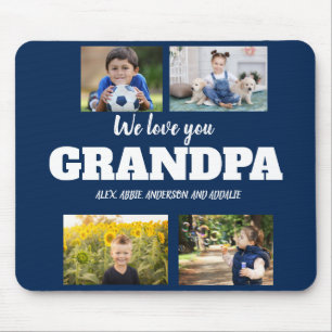 We Love You Grandpa 4 Photo Navy Blue Mouse Pad