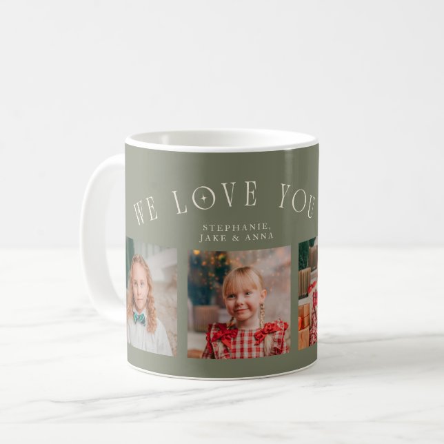 We Love You Grandpa 4-Photo Sage Green Coffee Mug (Front Left)