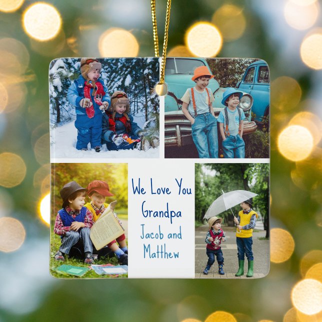 We Love You Grandpa Custom Cute Kids Photo Collage Ceramic Ornament (Creator Uploaded)