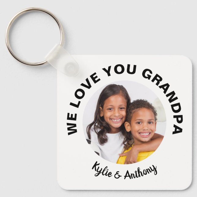 We Love You Grandpa Custom Photo and Names White Key Ring (Front)