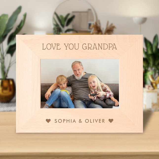 We Love You Grandpa, Grandchildren Name Photo Etched Frames (Creator Uploaded)