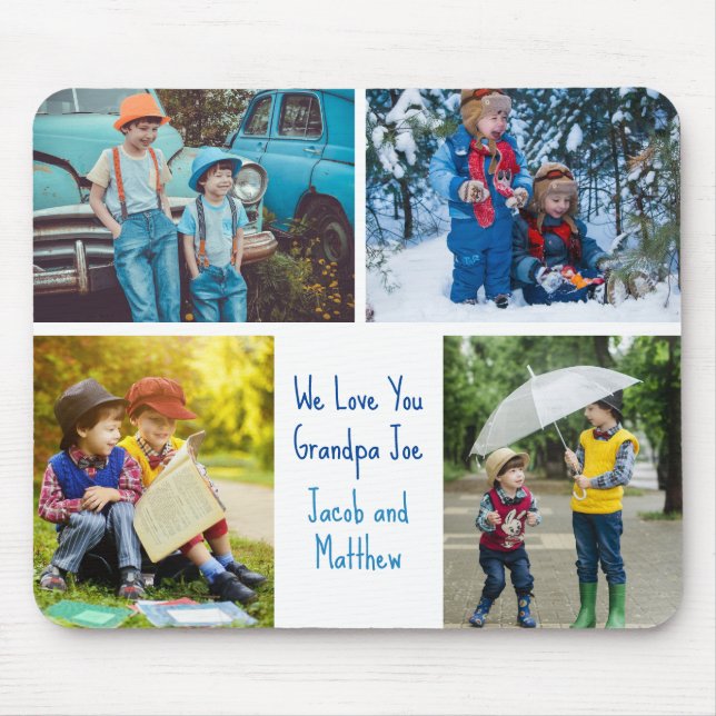 We Love You Grandpa Grandkids Photo Collage Mouse Pad (Front)