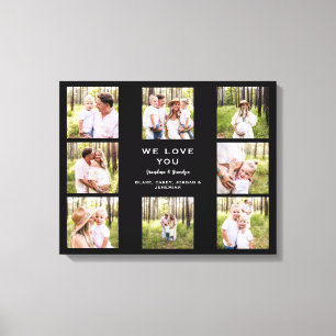 We love You Grandpa & Grandma Photo Collage Black Canvas Print
