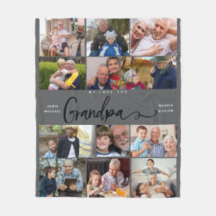 We Love You Grandpa   Heart Photo Collage  Fleece Blanket