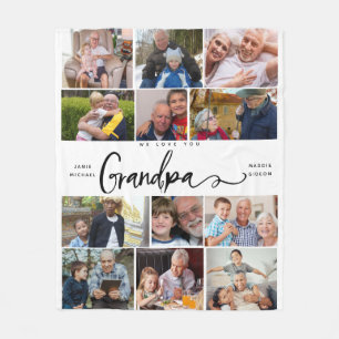 We Love You Grandpa Heart Photo Collage Fleece Blanket
