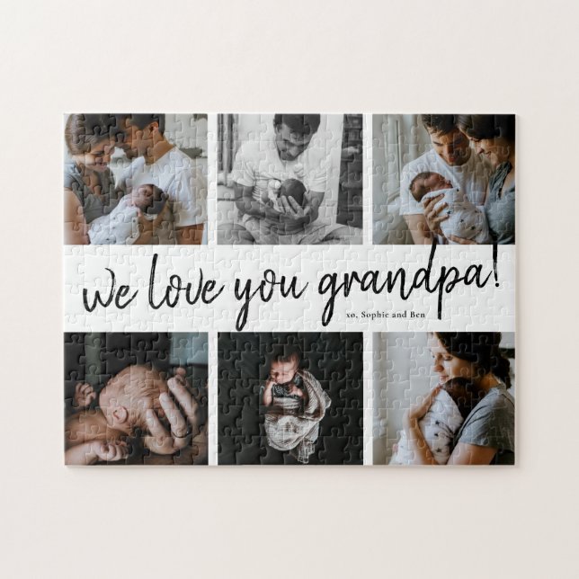We Love You Grandpa Modern 6 Photo Grandfather's  Jigsaw Puzzle (Horizontal)