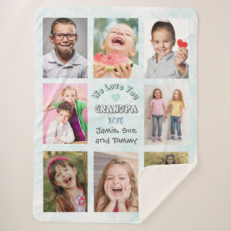 We Love You Grandpa Photo Collage (Blue Bkg) Sherpa Blanket