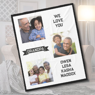 We Love You Grandpa Photo Collage Fleece Blanket