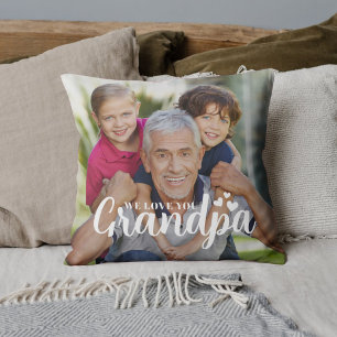 We Love You Grandpa Photo Hearts Script Cushion