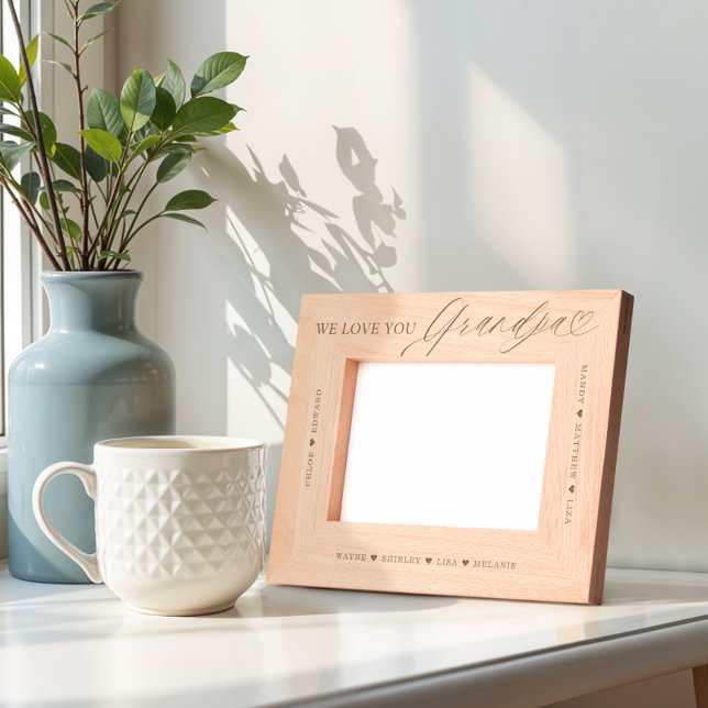 We Love You Grandpa Script Heart Grandkid Names Etched Frames (We Love You Grandpa Script Heart Grandkid Names Etched Frames)