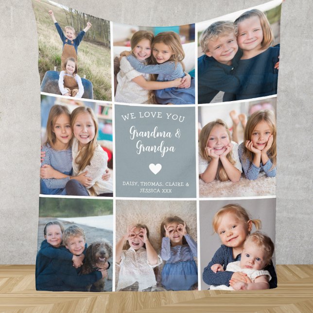 We Love You Grandparents Photo Collage Modern Fleece Blanket (Creator Uploaded)