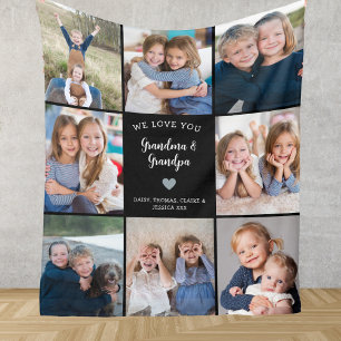 We Love You Grandparents Photo Collage Modern Fleece Blanket