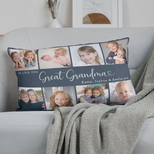We Love You Great Grandma Photo Collage Heart Lumbar Cushion