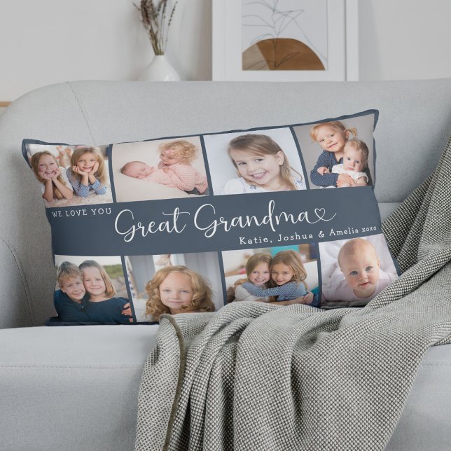 We Love You Great Grandma Photo Collage Heart Lumbar Cushion (Creator Uploaded)
