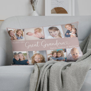 We Love You Great Grandma Photo Collage Heart Lumbar Cushion