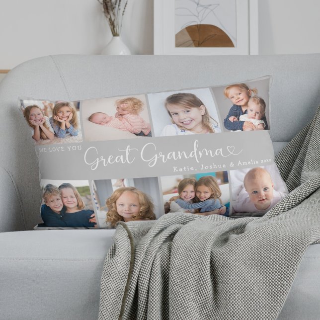 We Love You Great Grandma Photo Collage Heart Lumbar Cushion (Creator Uploaded)
