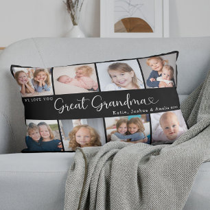 We Love You Great Grandma Photo Collage Heart Lumbar Cushion