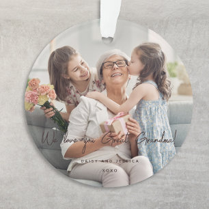 We Love You Great Grandma Photo Modern Handwritten Ornament