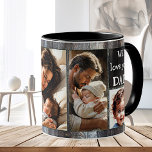We Love You Happy Dad Photo Coffee Mug<br><div class="desc">Photo mug featuring 4 of your custom photos on a rustic wood design. Beautiful for Father's Day or his birthday and customisable for other situations.</div>