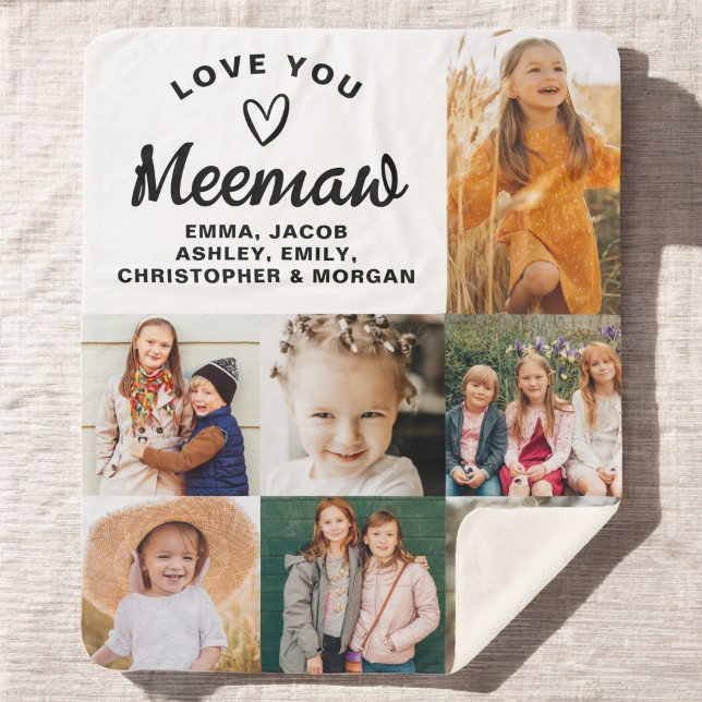 We Love You Meemaw Family Modern Photo Collage Sherpa Blanket (Creator Uploaded)
