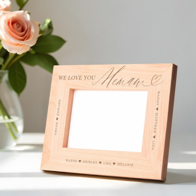 We Love You Memaw Script Heart Grandkid Names Etched Frames (We Love You Memaw Script Heart Grandkid Names Etched Frames)