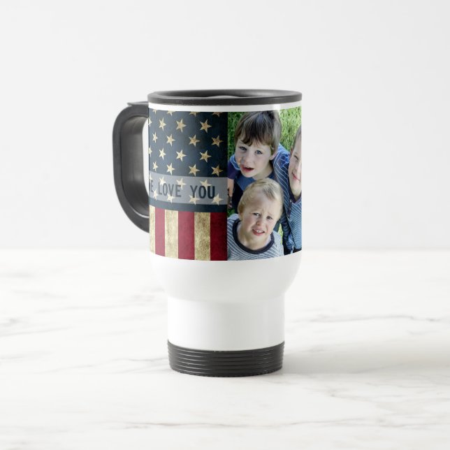 We Love You Military Papa American Flag Photo Travel Mug (Front Left)