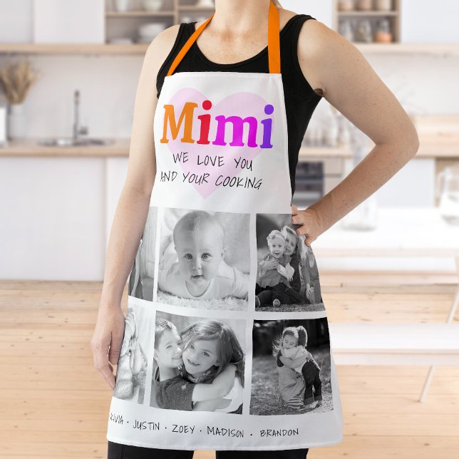 We Love You Mimi Colourful Rainbow 6 Photo Collage Apron (Creator Uploaded)