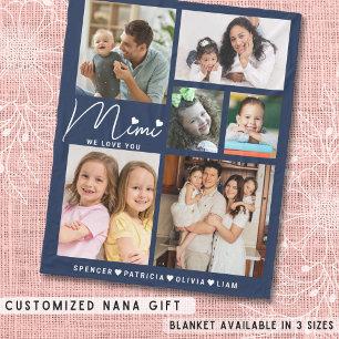 We Love You Mimi Grandkids 6 Photo Collage Blue   Fleece Blanket