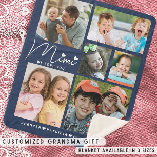 We Love You Mimi Grandkids 6 Photo Collage Blue Sherpa Blanket