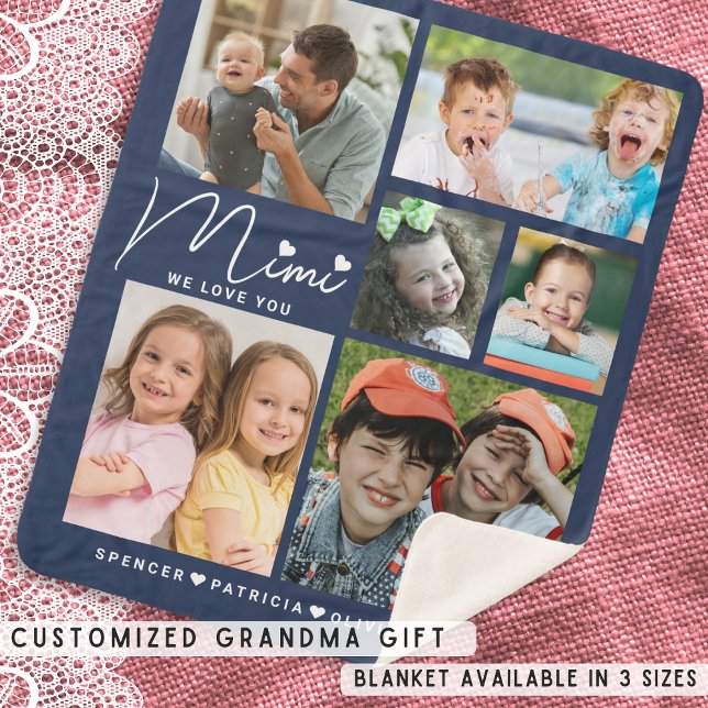We Love You Mimi Grandkids Names 6 Photo Collage  Sherpa Blanket (We Love You Mimi Grandkids Names 6 Photo Collage Sherpa Blanket)