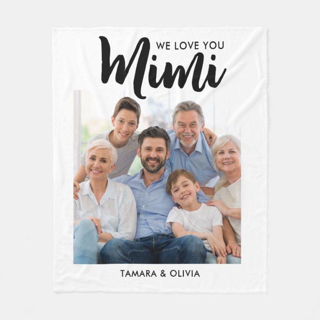 We Love You Mimi One Photo Personalised White Fleece Blanket (Front)