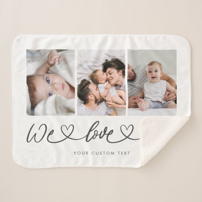 We Love You Modern Heart Script Photo Collage Sherpa Blanket (Front (Horizontal))