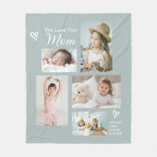 We Love You Mom Children Photo Collage Keepsake Fleece Blanket