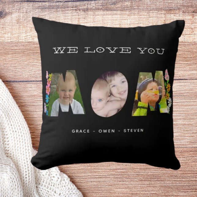 We Love You Mom! Daisy Butterfly Photo & Name  Cushion (Creator Uploaded)