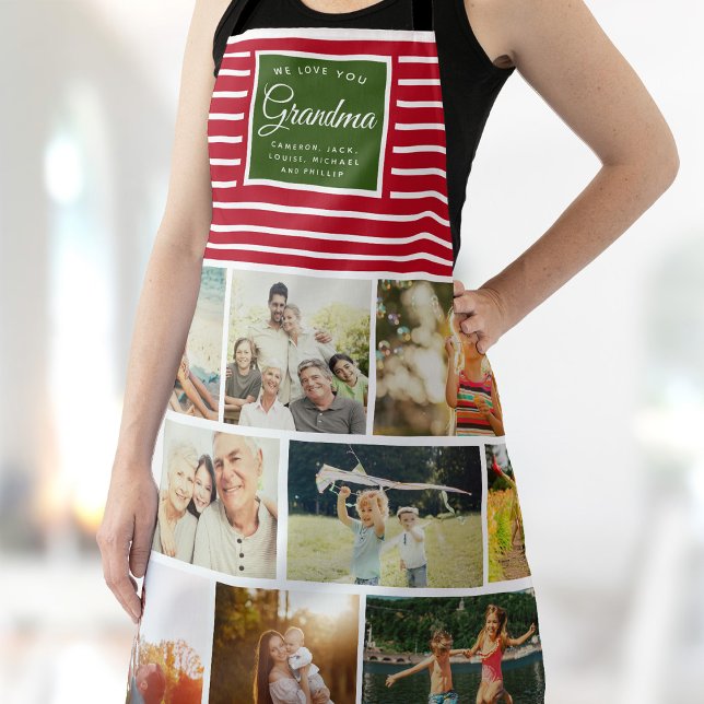 WE LOVE YOU MOM Family Photo Collage Christmas Apron (Creator Uploaded)