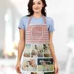 WE LOVE YOU MOM Family Photo Collage Script Modern Apron<br><div class="desc">Perfect gift for Mother's Day,  Birthday,  or the Holidays: A modern,  sweet apron customised with ten of your personal favourite photos as well as a message,  names for the best mum ever. This is the dusty pink and white striped version.</div>