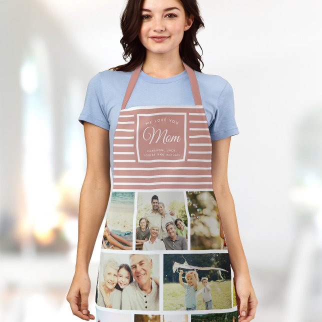 WE LOVE YOU MOM Family Photo Collage Script Modern Apron (Creator Uploaded)